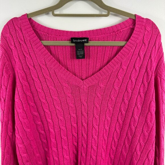 Lane Bryant Angora Rabbit Hair Cable Knit V Neck Pink Sweater Size 18/20 - Picture 2 of 11